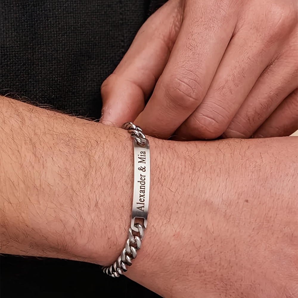 Personalized Nameplate Engraved Men's Bracelet — Stylish Gift for Him
